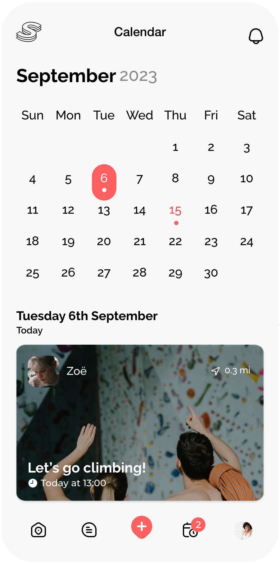 Socially app - Calendar screen