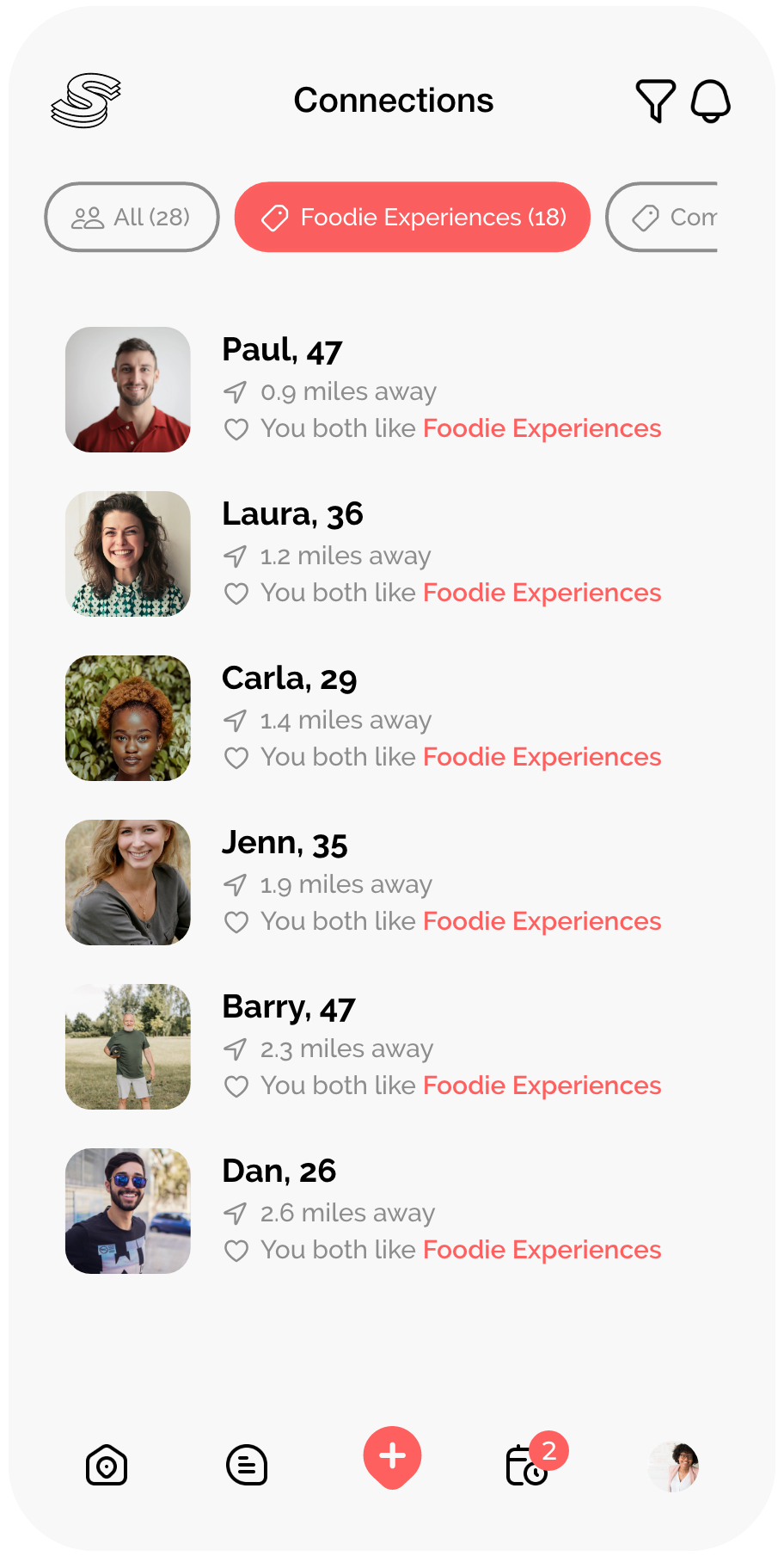 Socially app - Connections screen